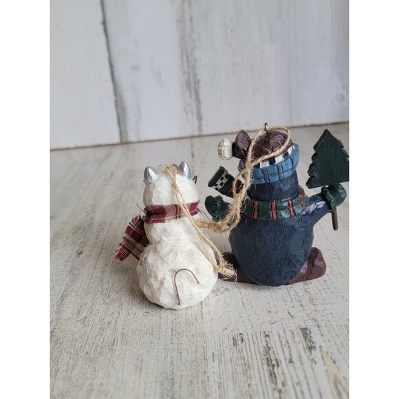 Rustic penguin scarf cat animal ornament Xmas set - Picture 4 of 5